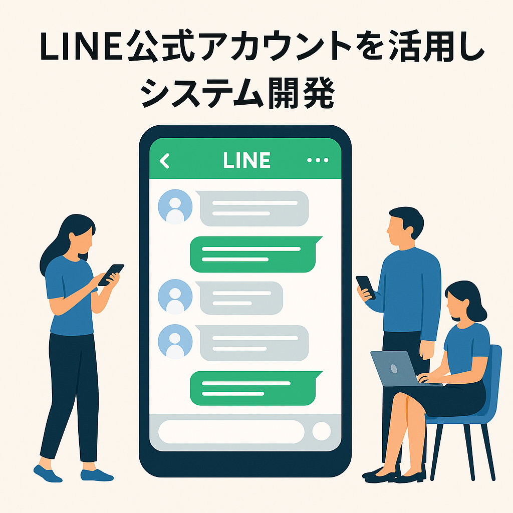 クリエイターがLINEグループで開発アイデアを議論し合うコミュニティシーンを表したイラスト